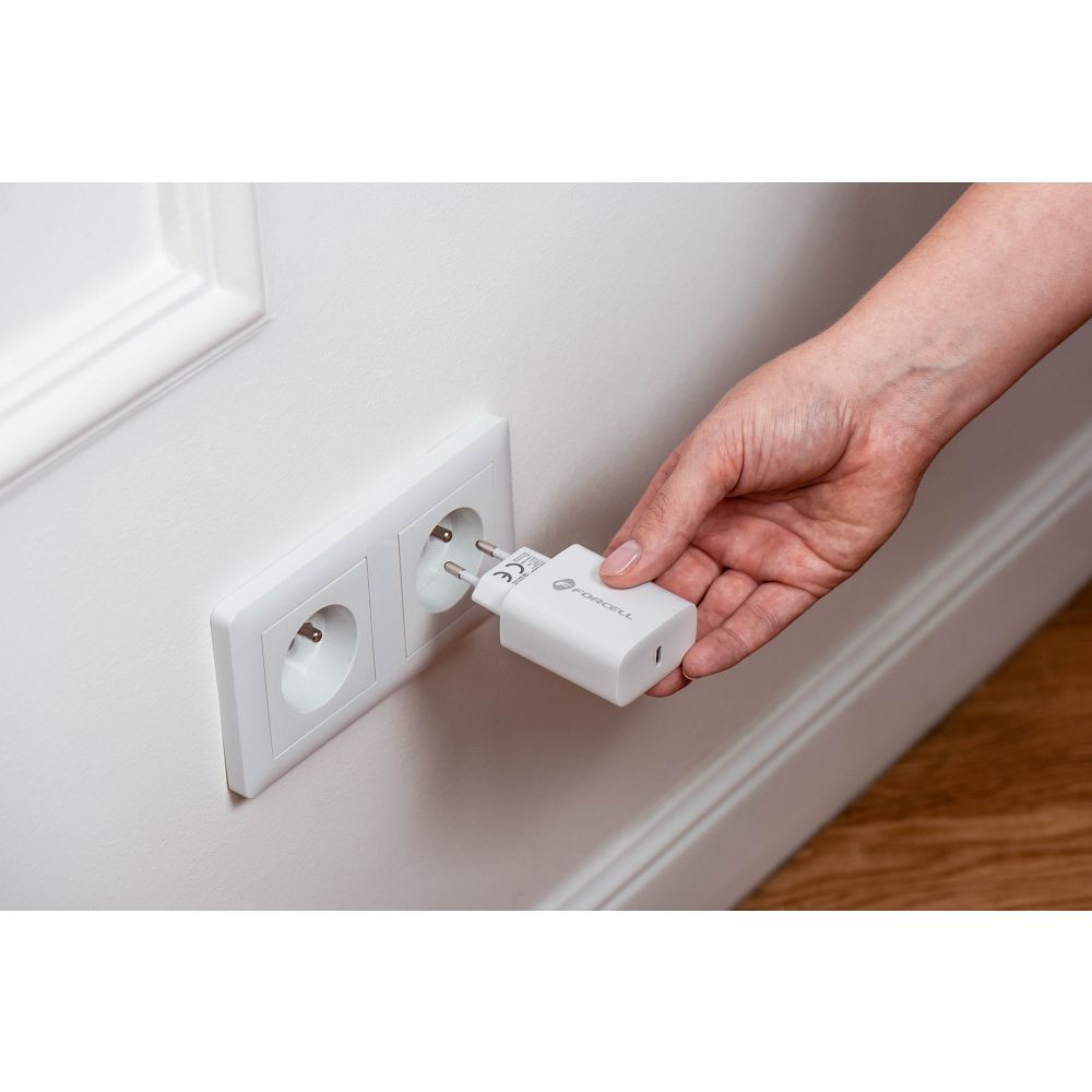 FORCELL F-ENERGY TFK-TC-25WPD utazó töltő, Type-C, PD, QC4.0, 3 A, 25 W, fehér