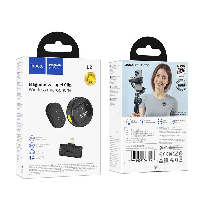 Wireless microphone Lightning Hoco L21 black
