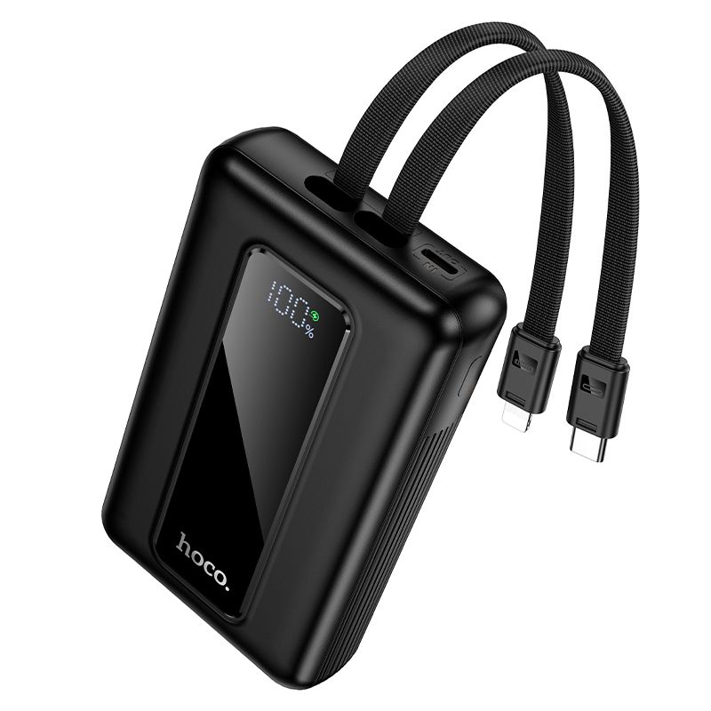 Powerbank 20000 mAh QC PD 22,5W with built-in cables USB C+ Lightning Hoco J162A black