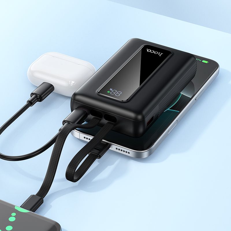 Powerbank 20000 mAh QC PD 22,5W with built-in cables USB C+ Lightning Hoco J162A black