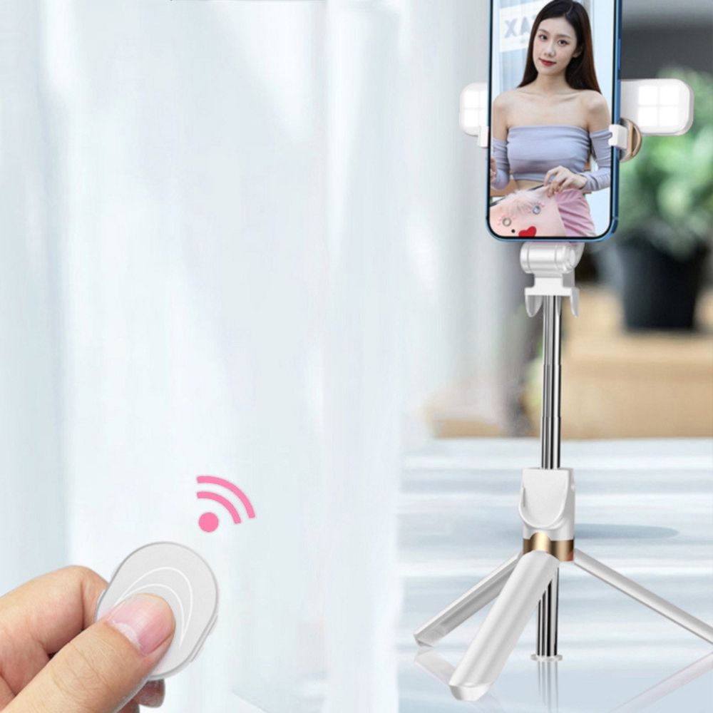 Uchwyt selfie z pilotem bezprzewodowym tripod z LED SSTR-20 biały