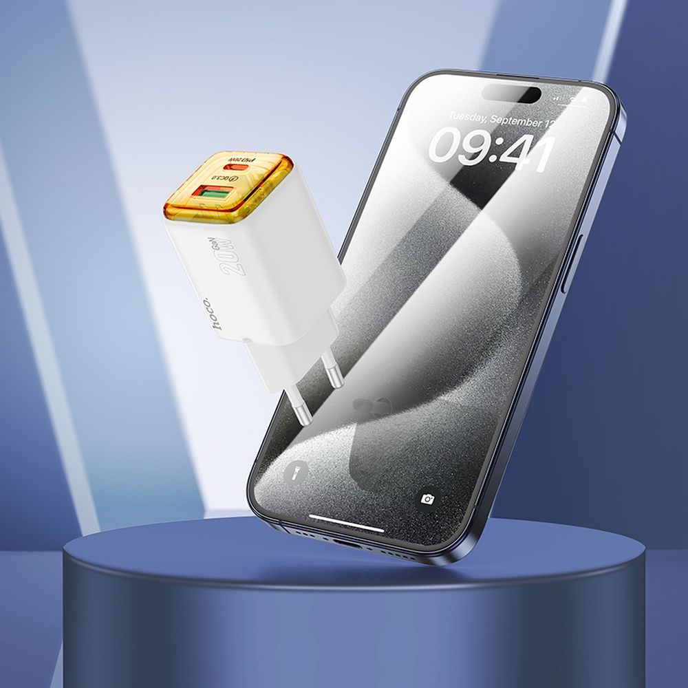 Ładowarka sieciowa do telefonu Hoco USB A + USB C QC3.0 PD 3A 20W N52 biała