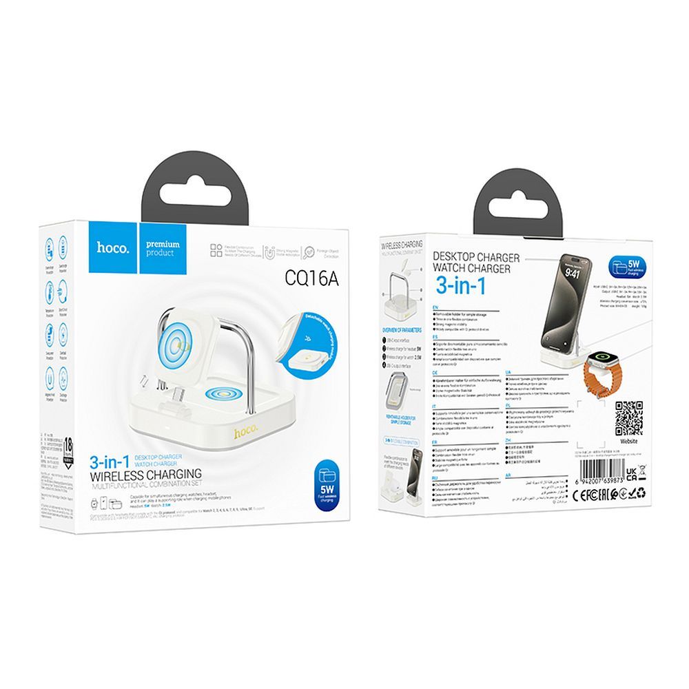 Ładowarka indukcyjna Hoco 3w1 3A 5W kompatybilna z Apple Watch CQ16A biała