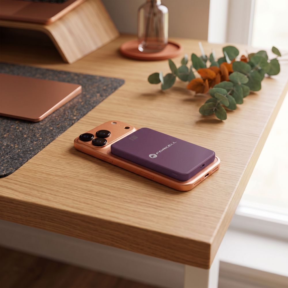 Powerbank compatible with MagSafe Forcell F-Energy SuperSlim F5K8 QC4.0 PD3.0 15W 5000 mAh cherry