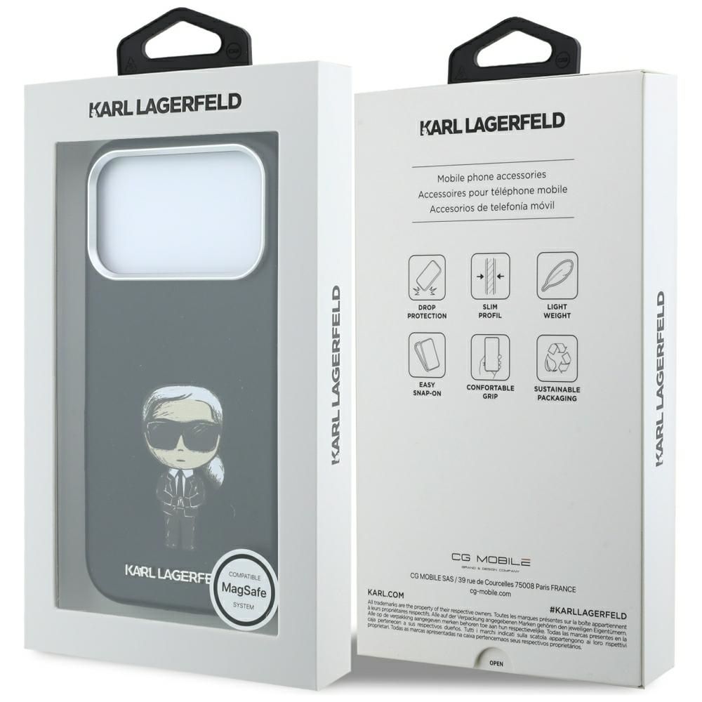 KARL LAGERFELD case for IPHONE 18 Pro/ 17 Pro compatible with MagSafe (Smooth Ikonik Sketch) black