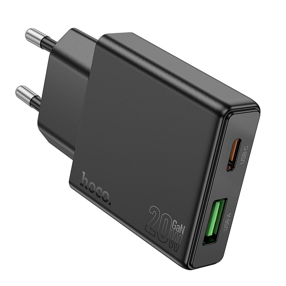 Phone charger Hoco Slim USB A + USB C QC3.0 PD 3A 20W N38 black