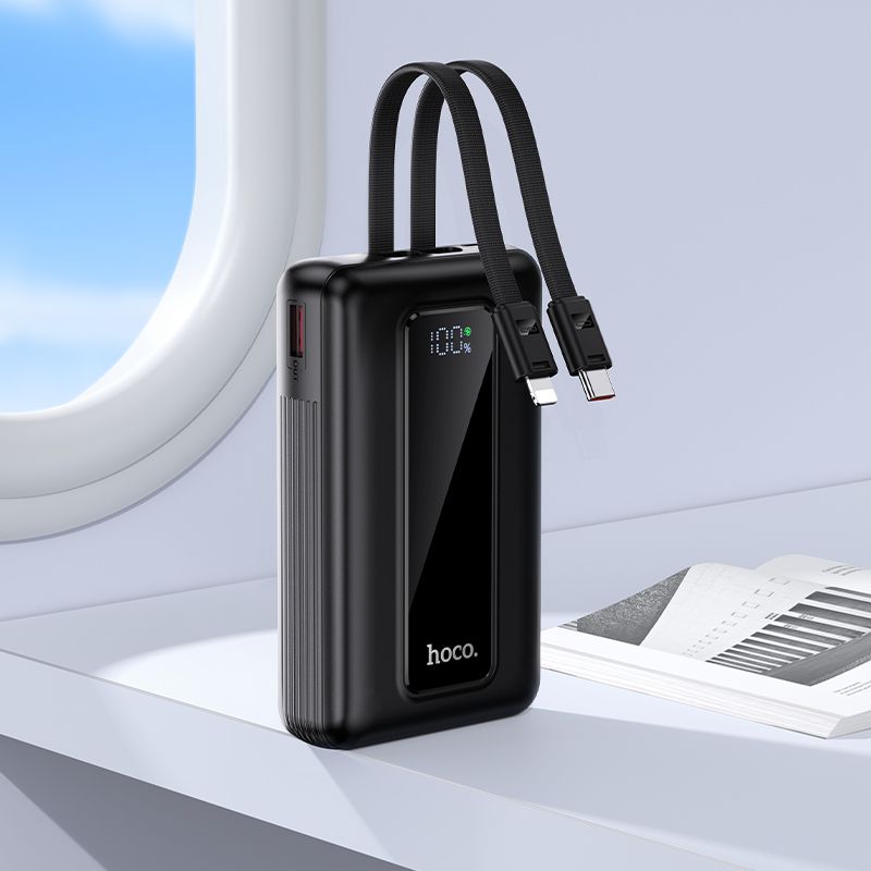 Powerbank 20000 mAh QC PD 22,5W with built-in cables USB C+ Lightning Hoco J162A black