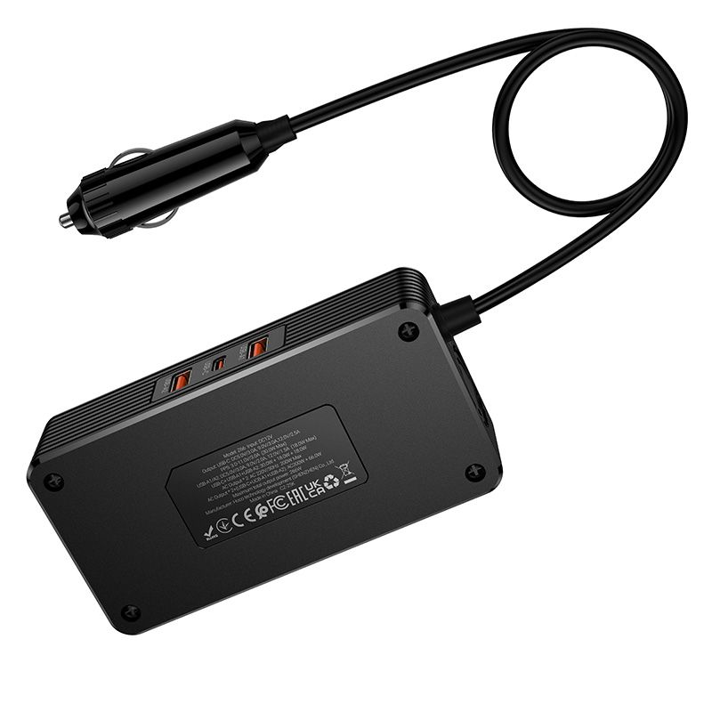 Smart dual car inverter charger Hoco 2 lighter ports max 200W PD66W/1C2A Z66 black