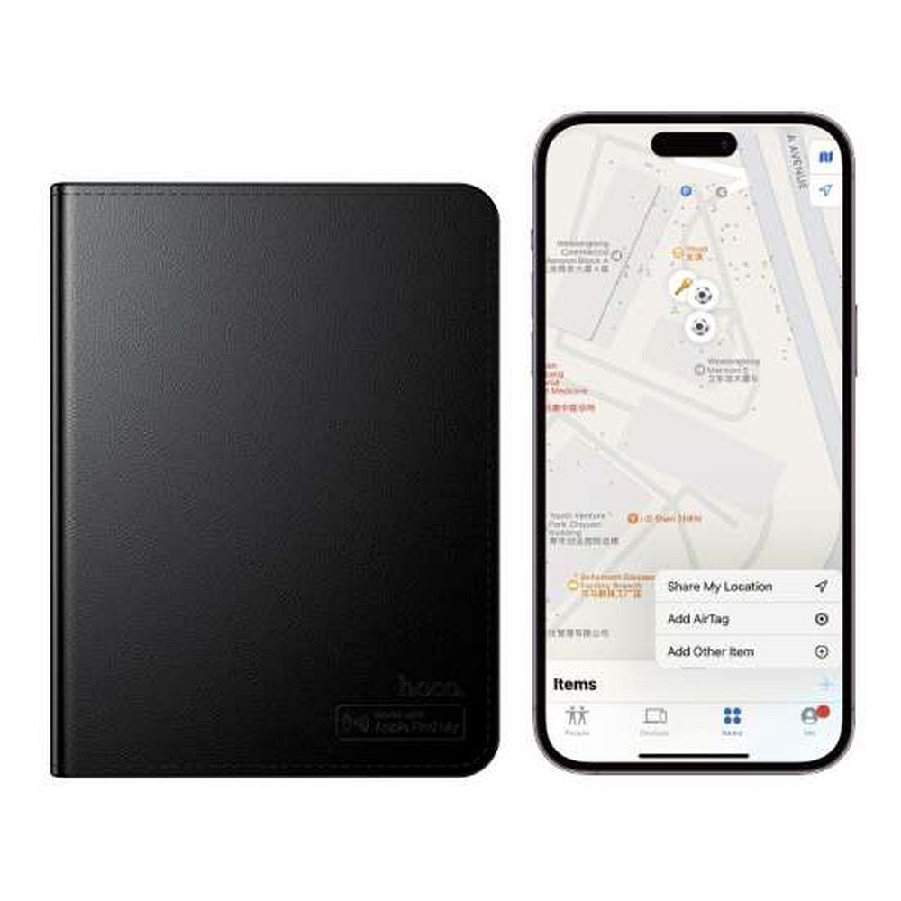 Az Apple „Find My” szolgáltatással kompatibilis Hoco Passport tok E91G, fekete