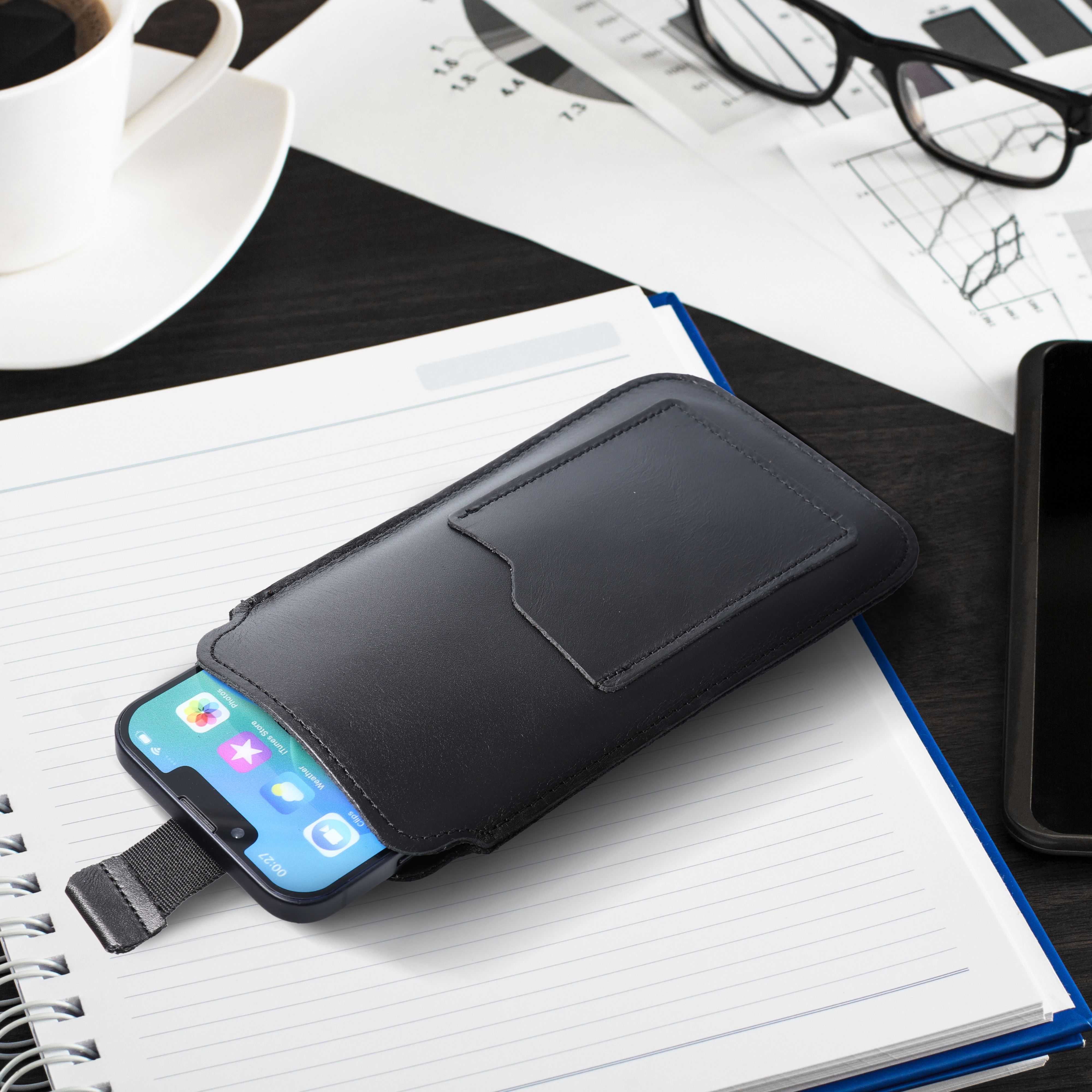 ROYAL - Leather universal blet pocket / black - Size 2XL+tall - SAMSUNG S21 ULTRA / HUAWEI P Smart 2021 / XIAOMI Redmi 12 / OPPO A98 5G