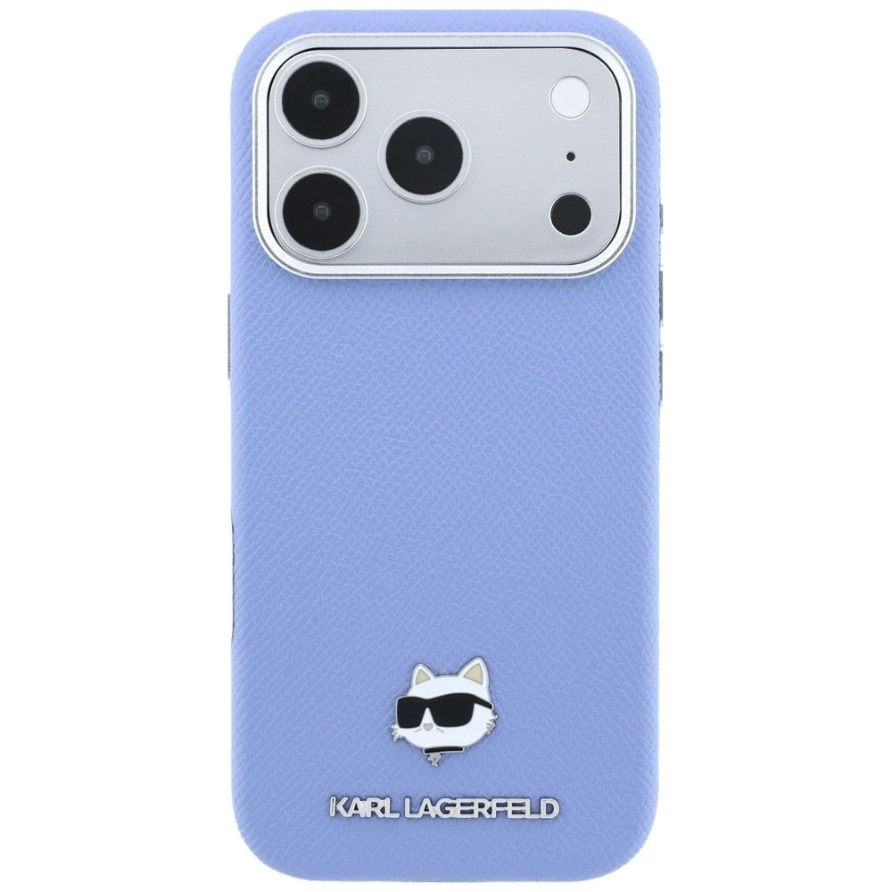 KARL LAGERFELD case for IPHONE 18 Pro Max/ 17 Pro Max compatible with MagSafe (Grained Choupette Head Metal) light blue