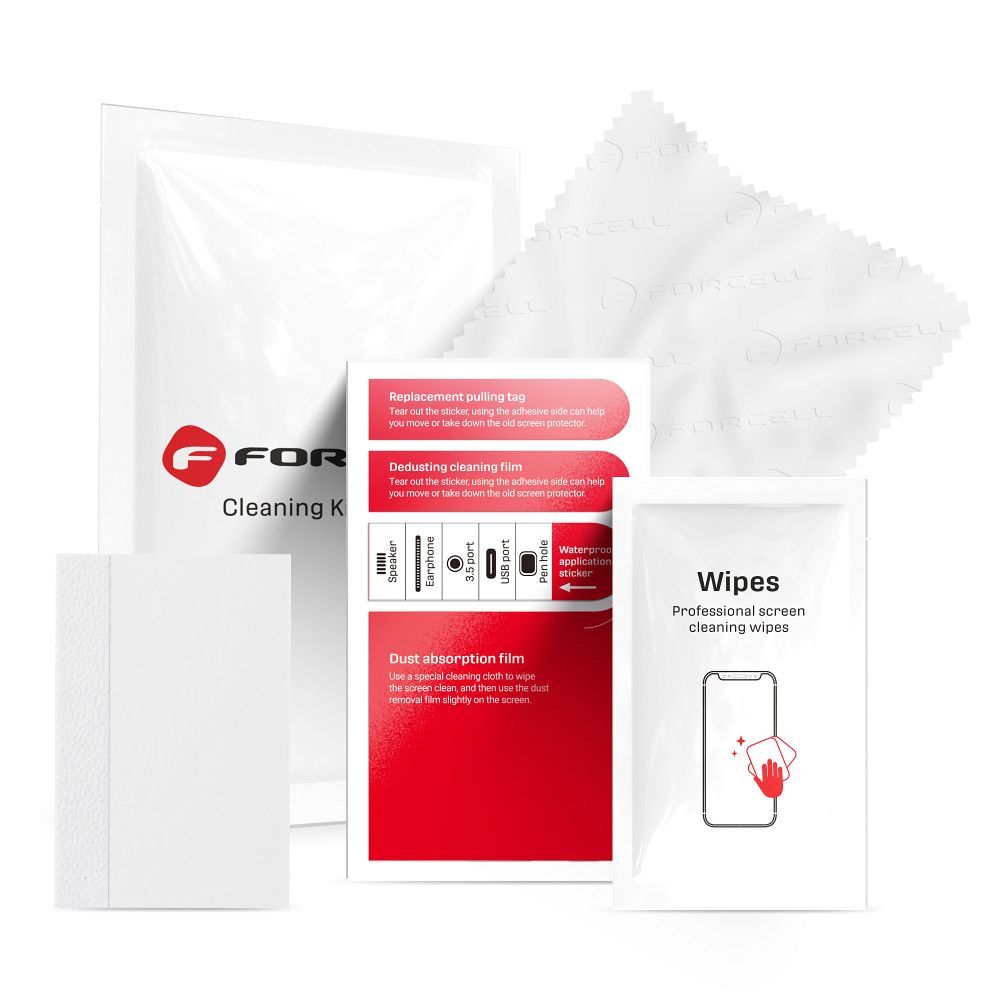 Cleaning kit for LCD's Forcell 4in1 (wet and dry cloth, scratch card, dust stickers)