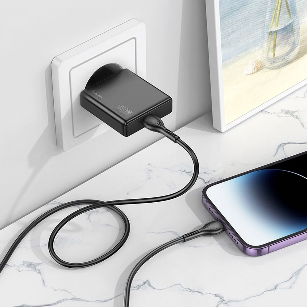 Phone charger Hoco Slim USB C QC PD 20W + cable USB C to Lightning N37 black