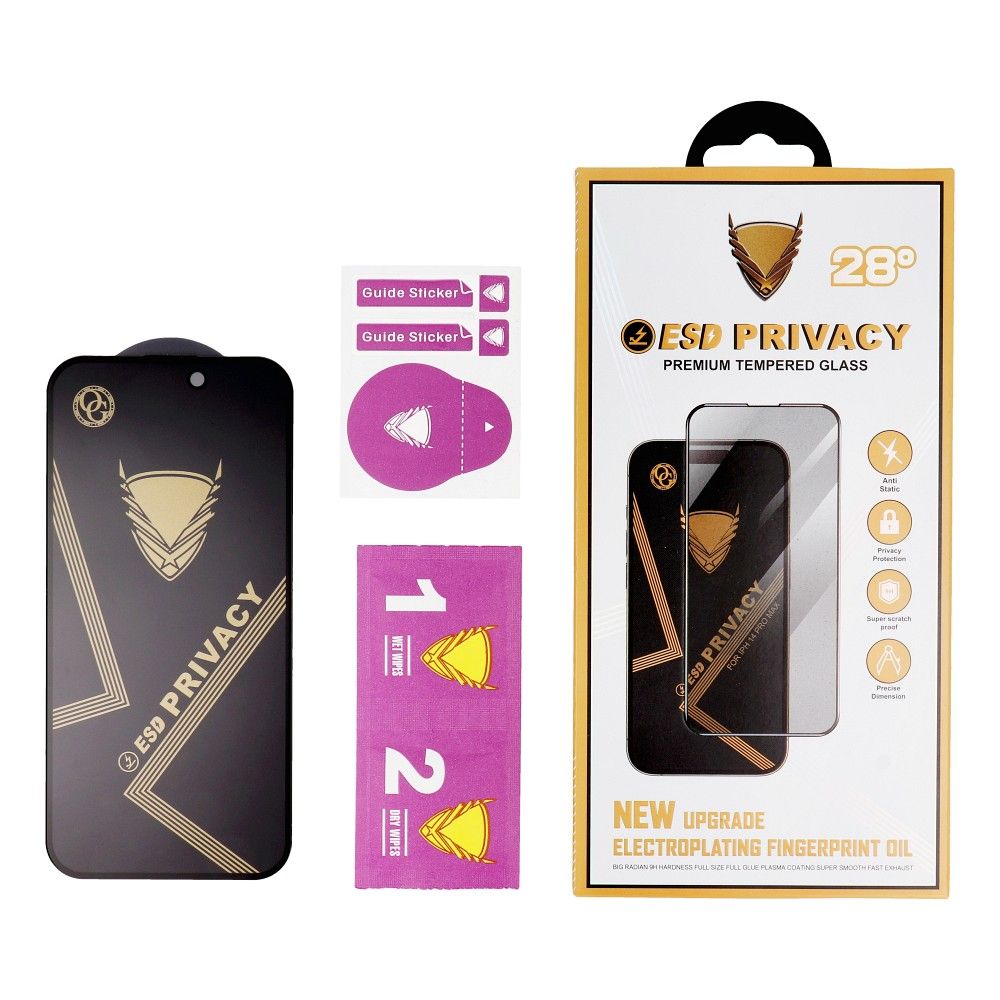 Szkło Hartowane OG 6D Premium Privacy Glass - do Iphone 15 Pro czarny