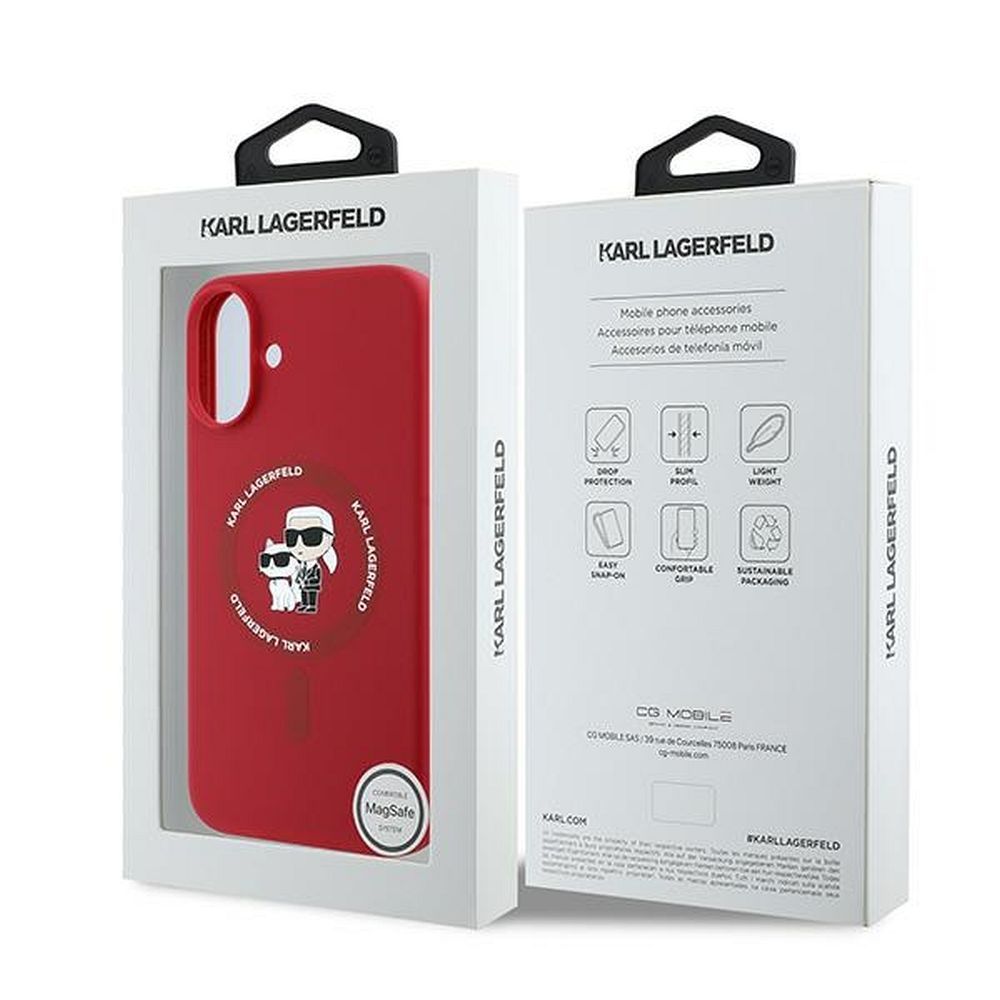 KARL LAGERFELD case for IPHONE 16 Plus compatible with MagSafe KLHMP16MSCMKCRHR (Silicone KC Body Ring) red