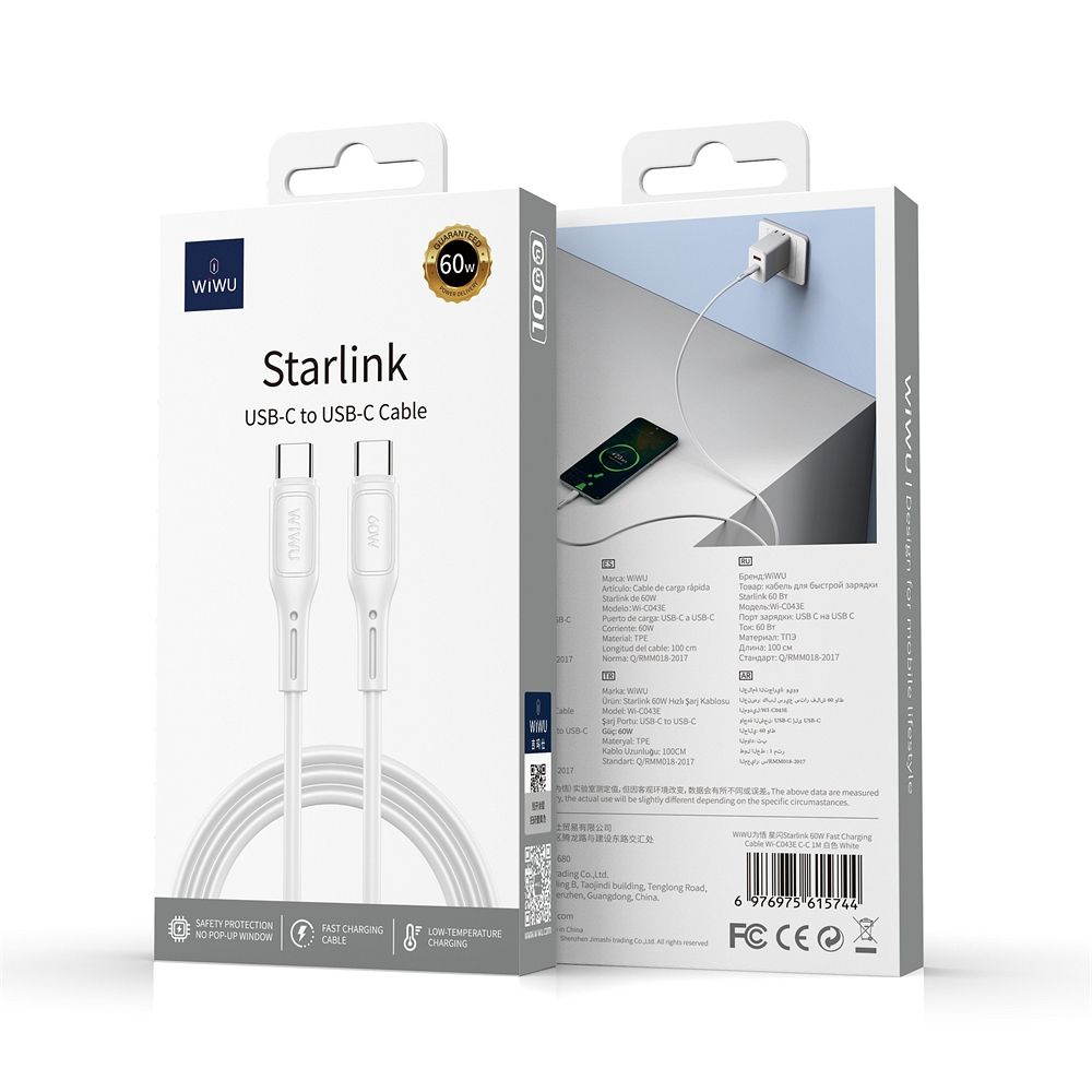 WiWU - Kabel USB serii Starlink Wi-C043E USB C do USB C 30W - biały