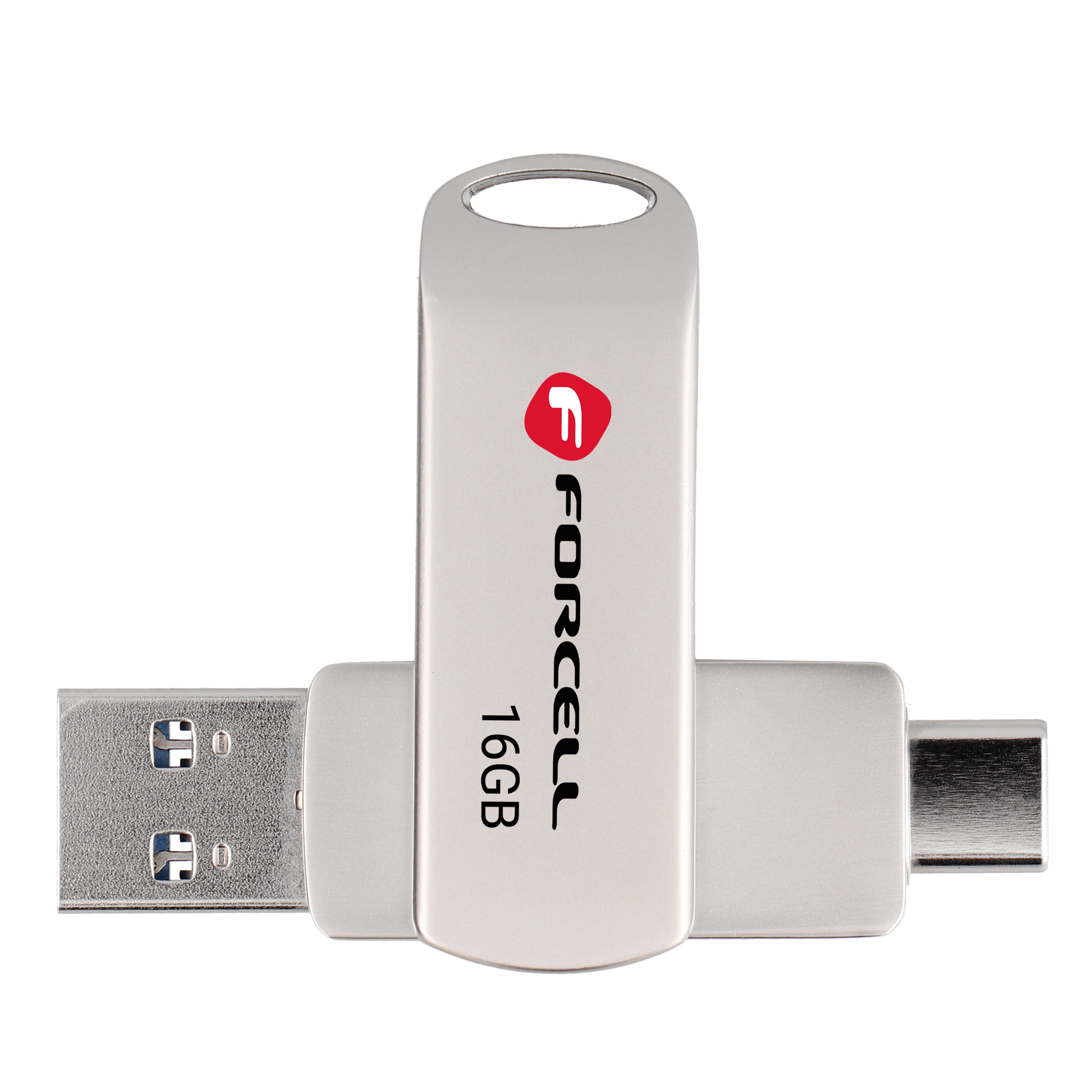 Pendrive 16GB USB 3.2 Gen 1 (USB A / USB C) Forcell F-Data Metal Duo silver