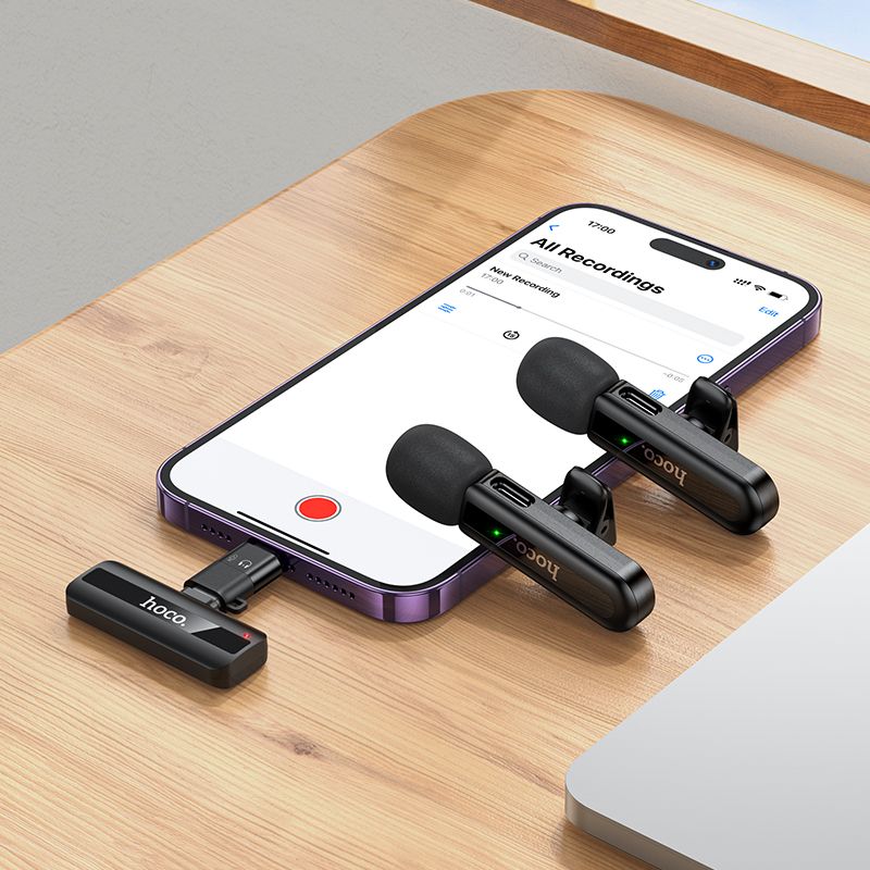 Wireless double microphone Lightning / USB C Hoco L20A black