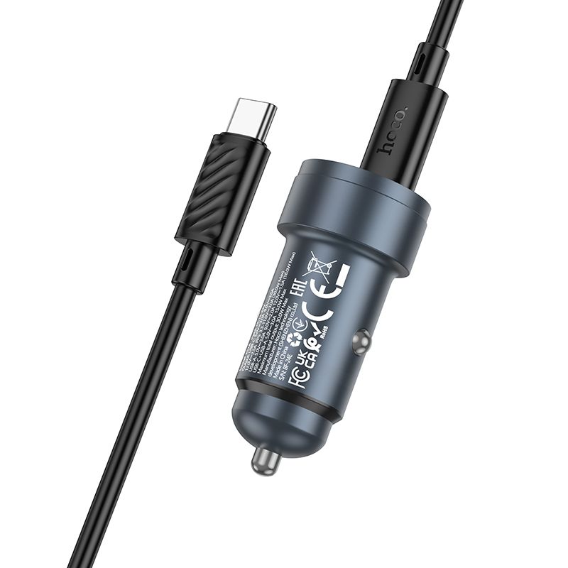 Car charger Hoco USB A + USB C QC3.0 PD 30W + cable USB C to USB C Z57A black