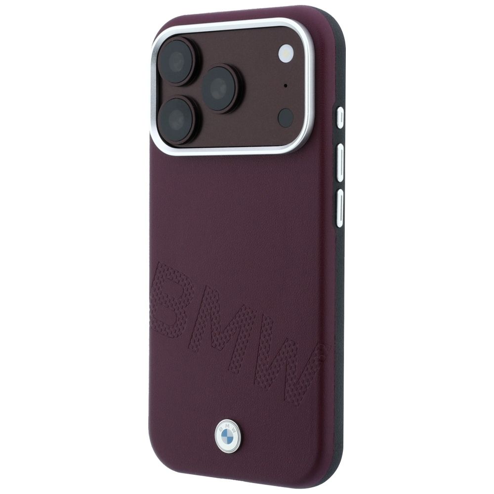 BMW case for IPHONE 18 Pro/17 Pro compatible with MagSafe (Sign Inclined Deboss Letters) burgund