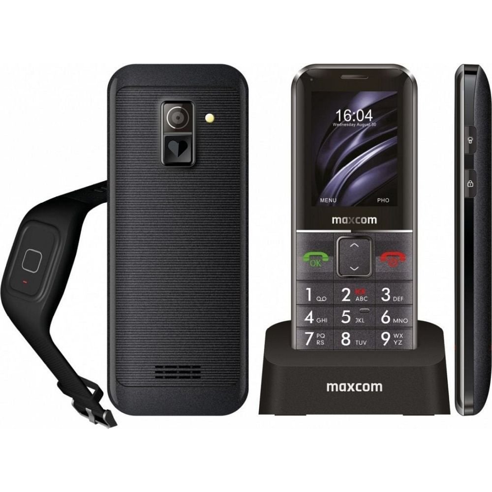 MAXCOM telefon dla seniora + opaska SOS MM735 czarny