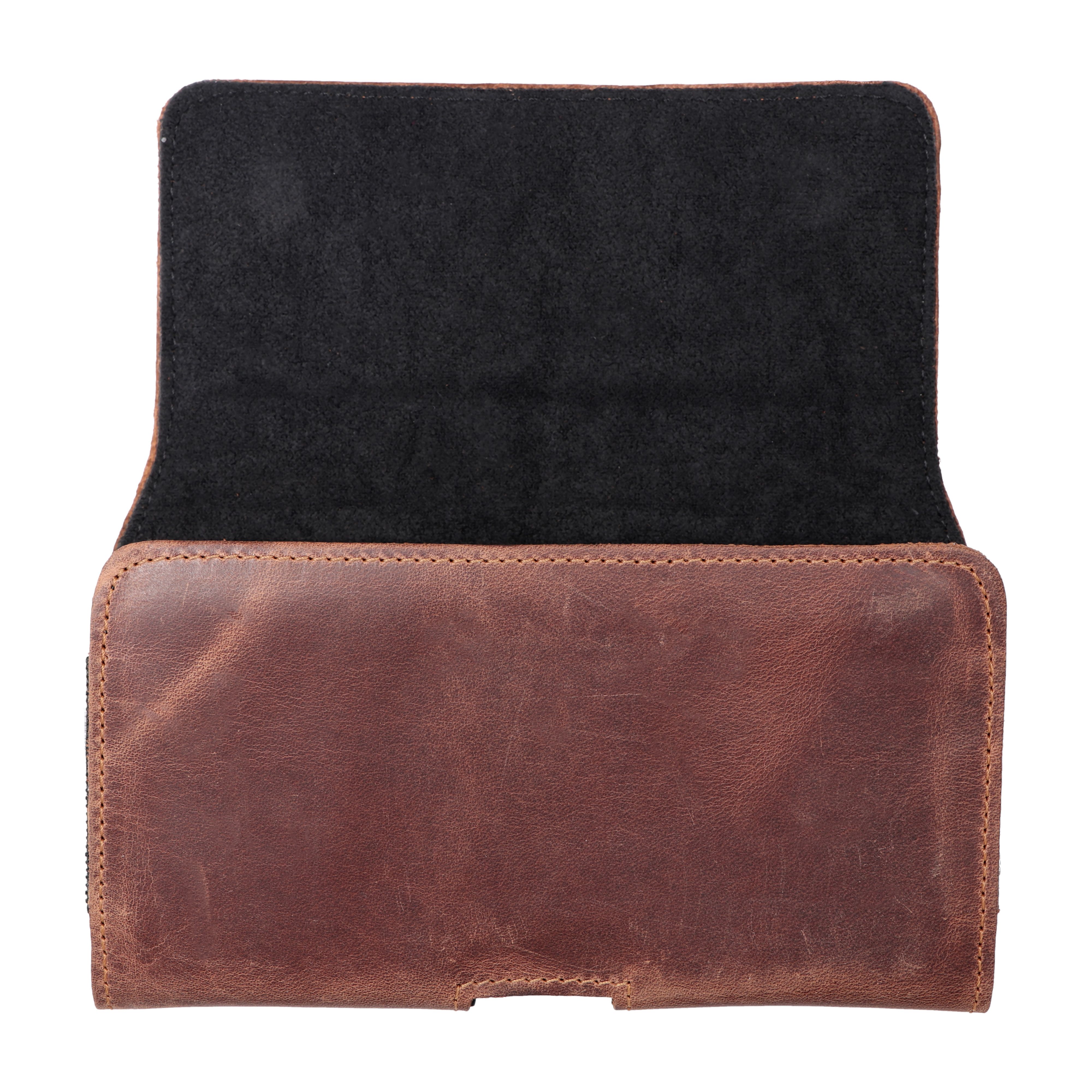 ROYAL Crazy Horse - Leather universal belt holster / brown - Size 2XL - for SAMSUNG A21s / S20 ULTRA / S21 ULTRA / A70 / A71 / XIAOMI REDMI 9 / HUAWEI P SMART PRO