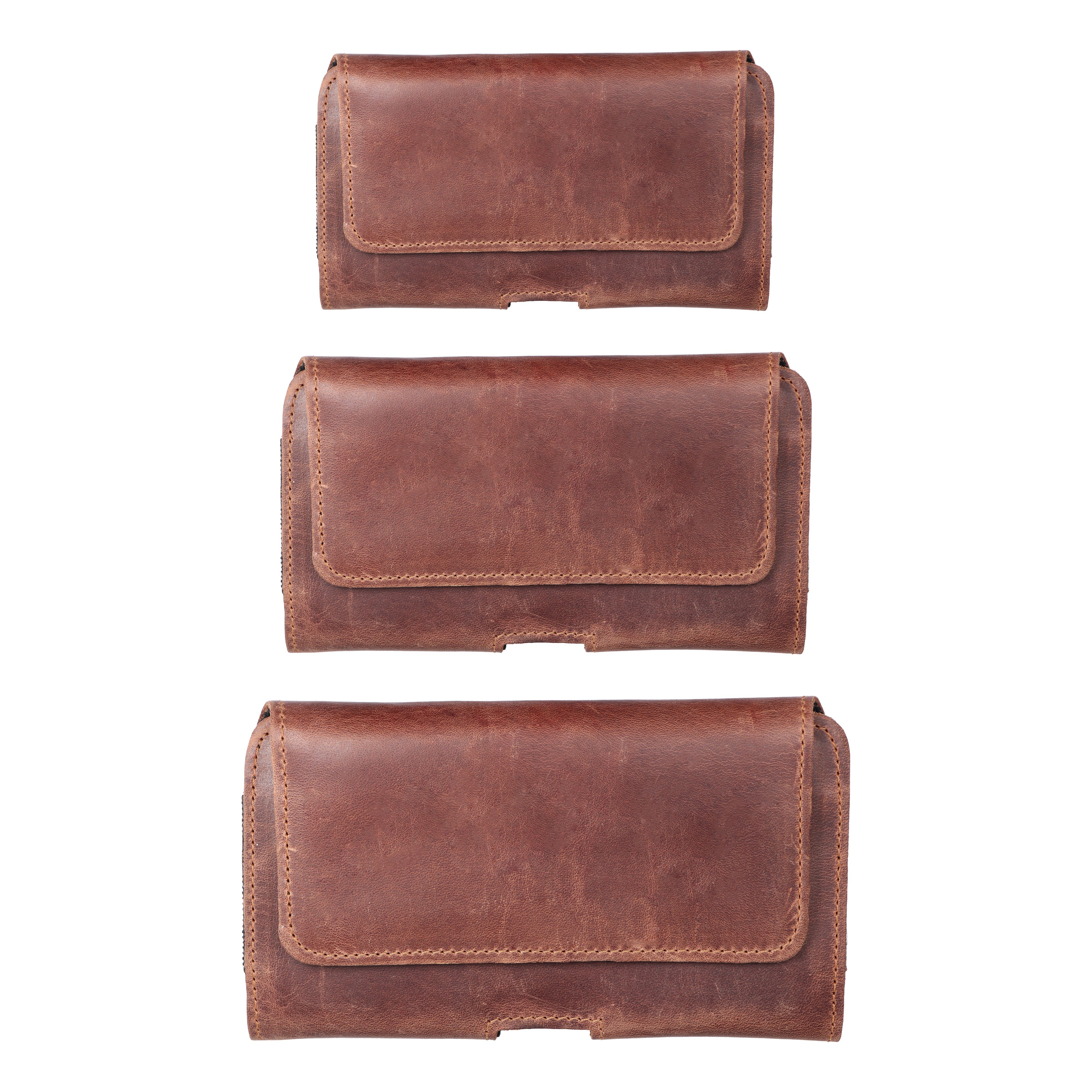 ROYAL Crazy Horse - Leather universal belt holster / brown - Size 2XL - for SAMSUNG A21s / S20 ULTRA / S21 ULTRA / A70 / A71 / XIAOMI REDMI 9 / HUAWEI P SMART PRO