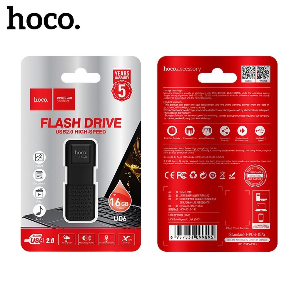 Pendrive 16GB USB 2.0 (USB A) Hoco UD6 czarny