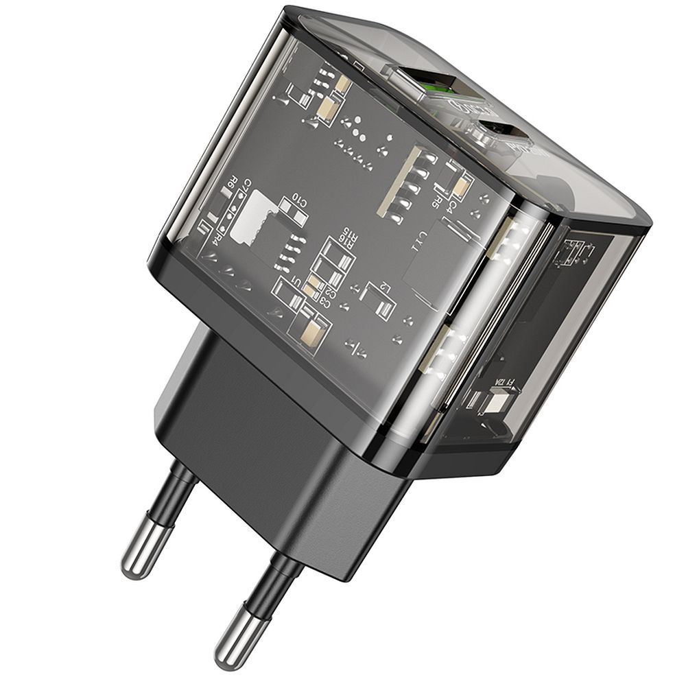 Hoco USB-A + USB-C QC3.0 PD 3A 20W N34 átlátszó telefon-töltő