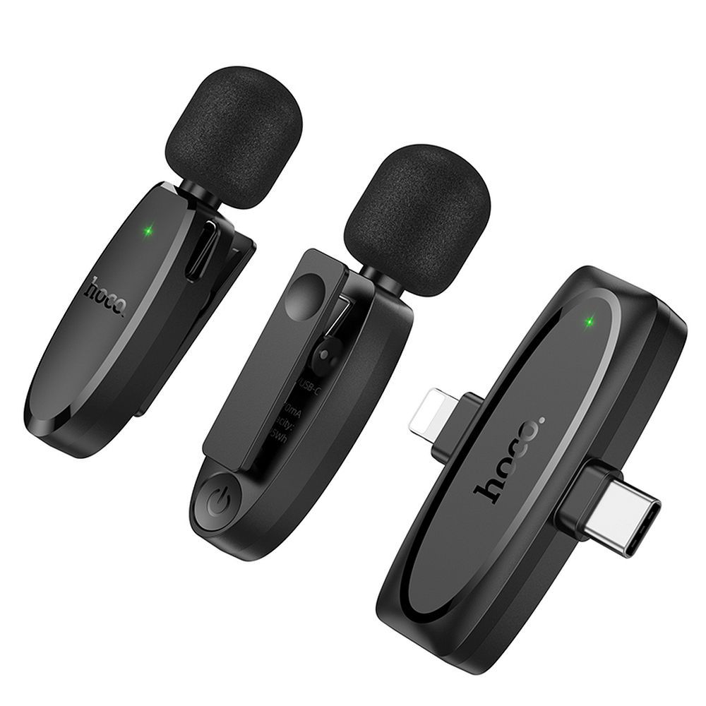 Wireless lavalier microphone Lightning / USB C Hoco 2 pcs L15 black