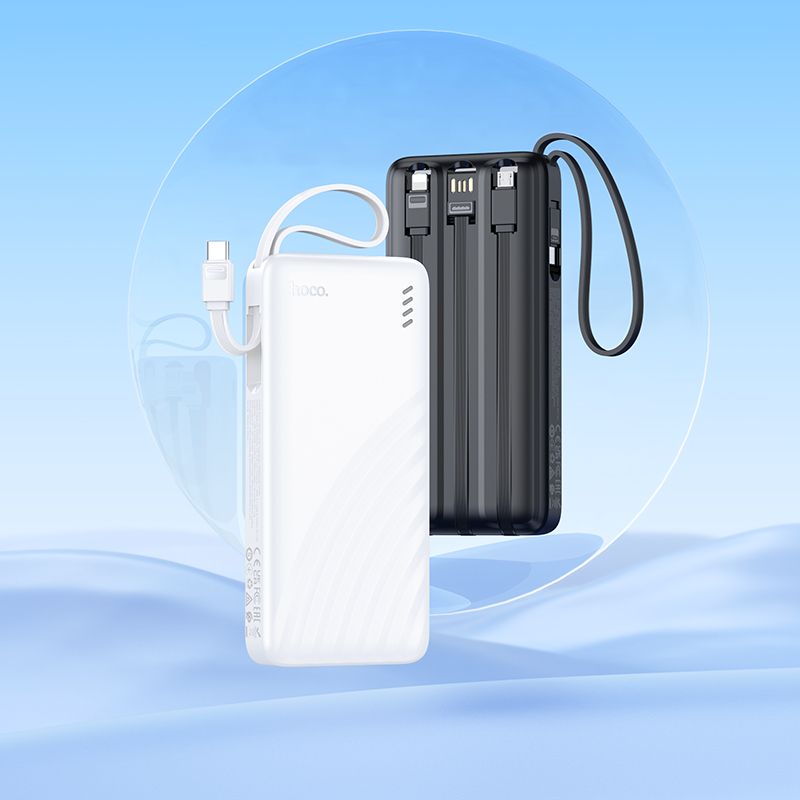 Powerbank Hoco 10000 mAh 2A with four built-in cables USB A + USB C+ Lightning + Micro USB J146 black