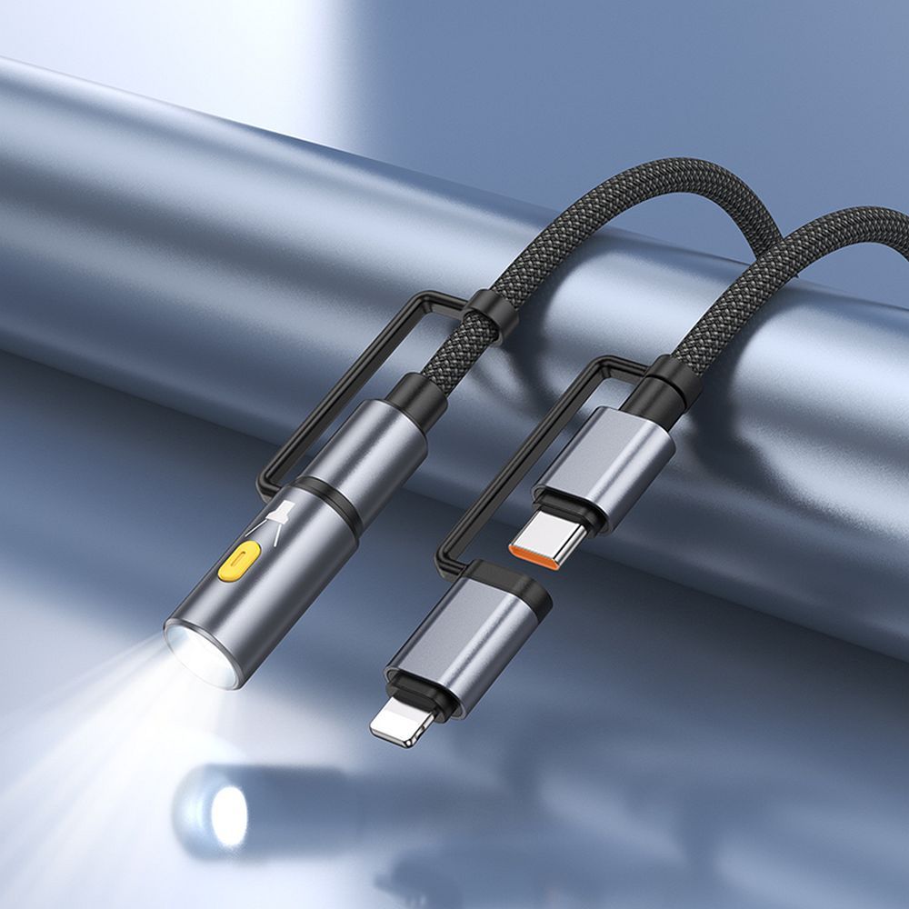 Cable All-in-one USB C / Lightning to USB C / LED Light Hoco PD 3A 60W 1,2 m U138 black
