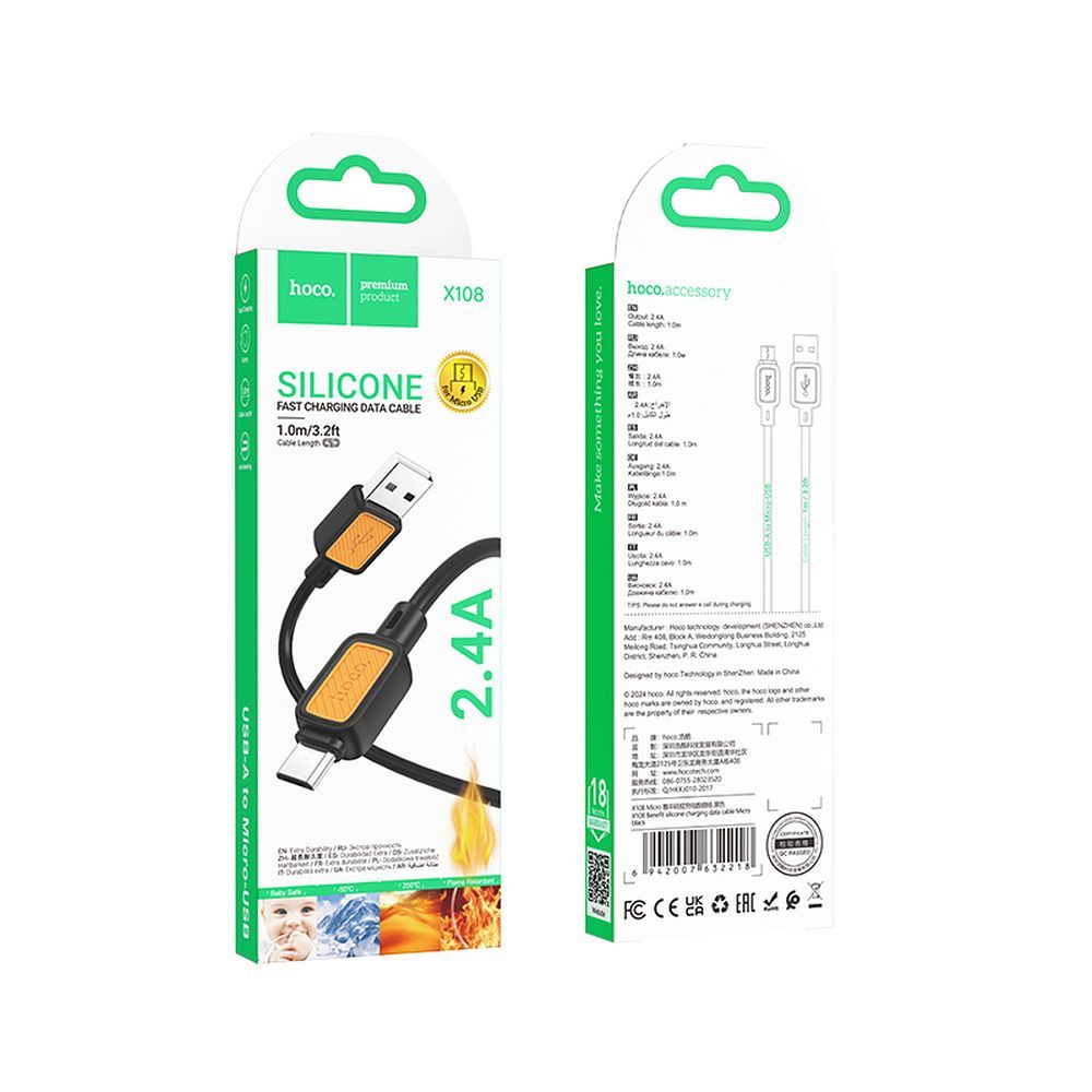 Kabel USB A do Micro USB Hoco 2,4A 1 m X108 czarny