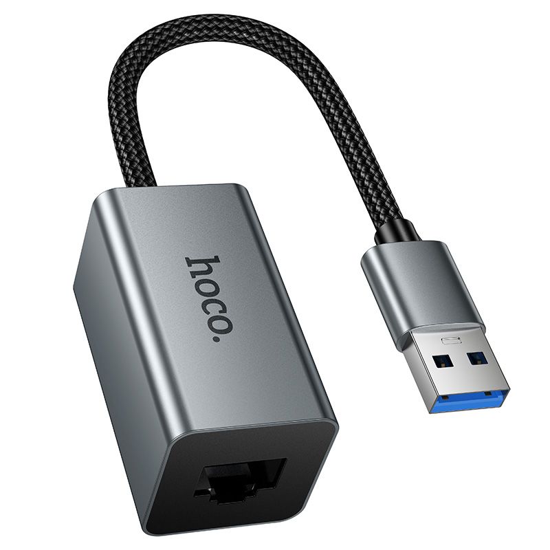 Adapter RJ45 (female) 100Mbp/s to USB A Hoco UA48 metal grey