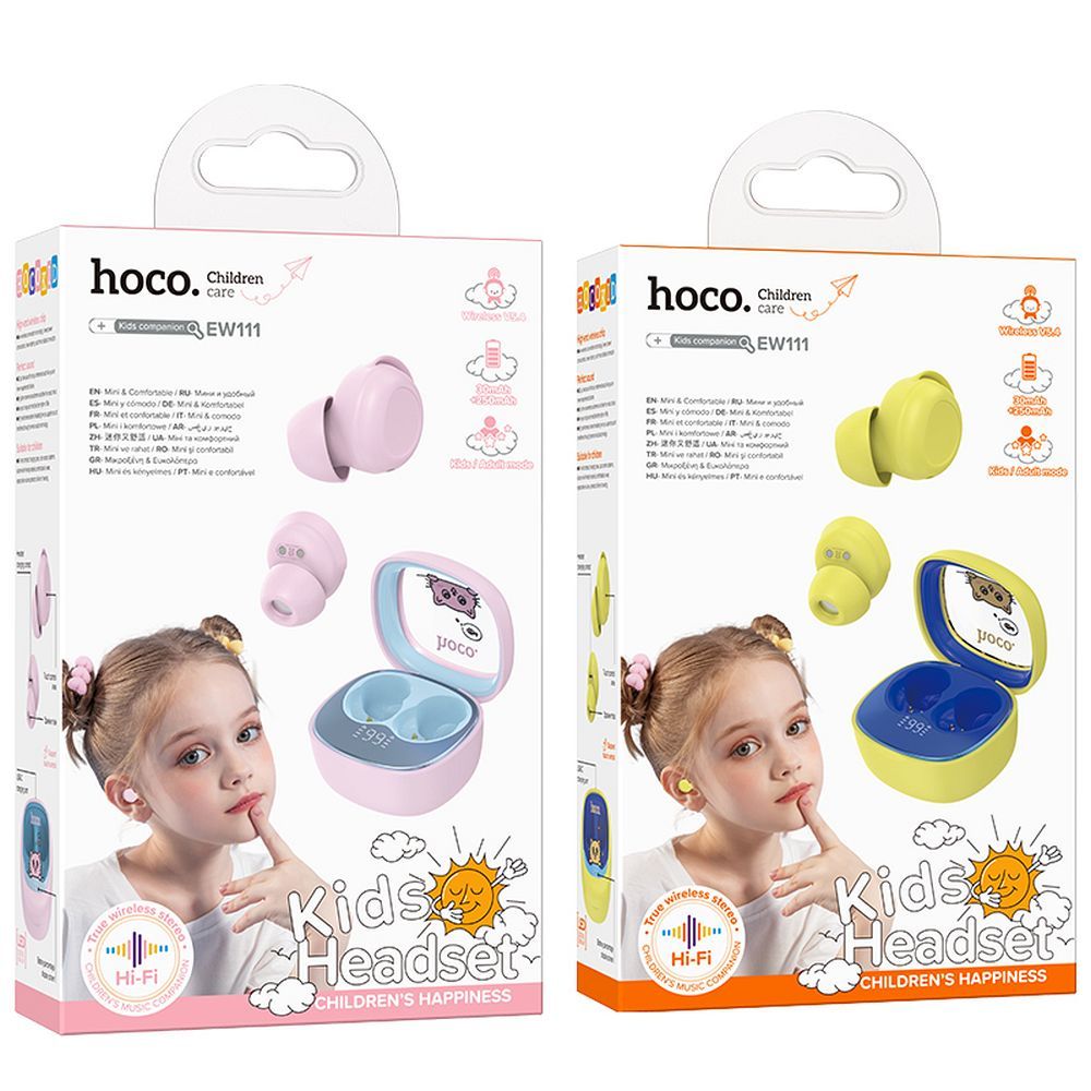 Słuchawki bezprzewodowe douszne Hoco TWS dla dzieci EW111 różowe
