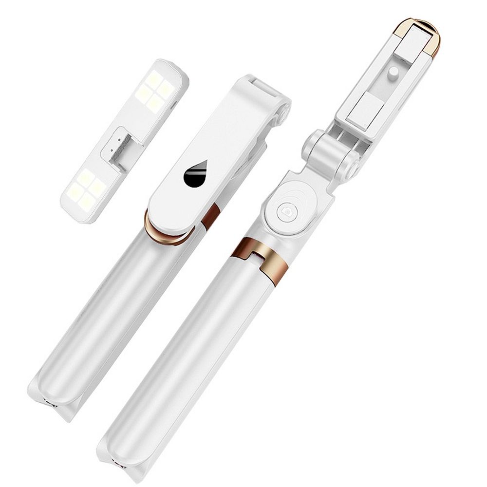 Uchwyt selfie z pilotem bezprzewodowym tripod z LED SSTR-20 biały