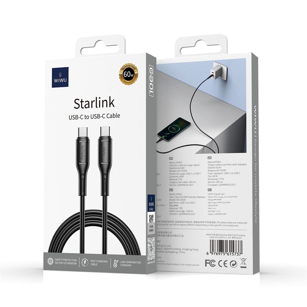 WiWU - Kabel USB serii Starlink Wi-C043E USB C do USB C 30W - czarny