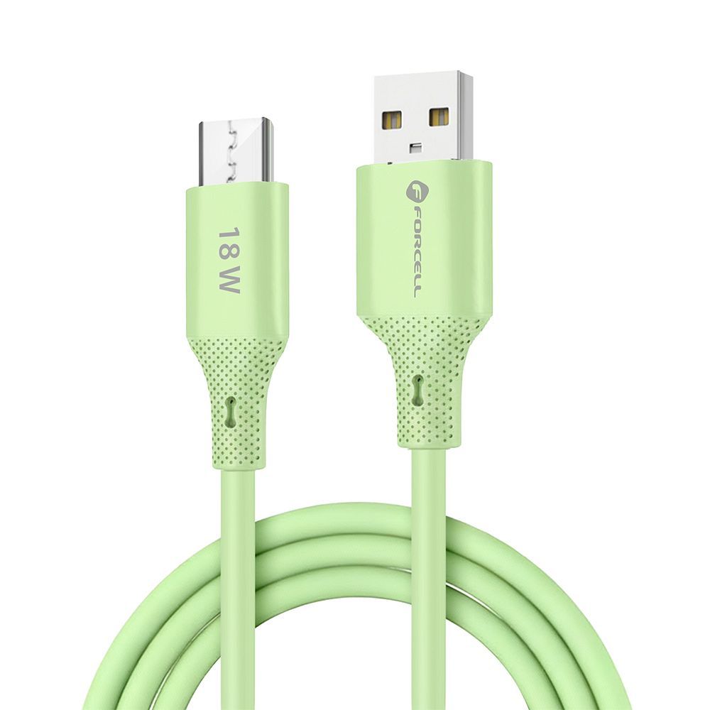 Cable USB A to Micro USB Forcell F-Energy QC3.0 2,4A 18W Silicone 1 m C341 green