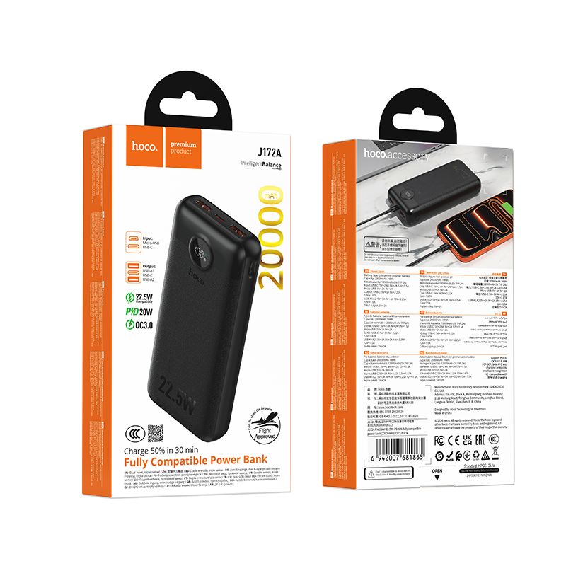 Powerbank Hoco 20000 mAh QC 22,5W+PD 20W LED J172A white