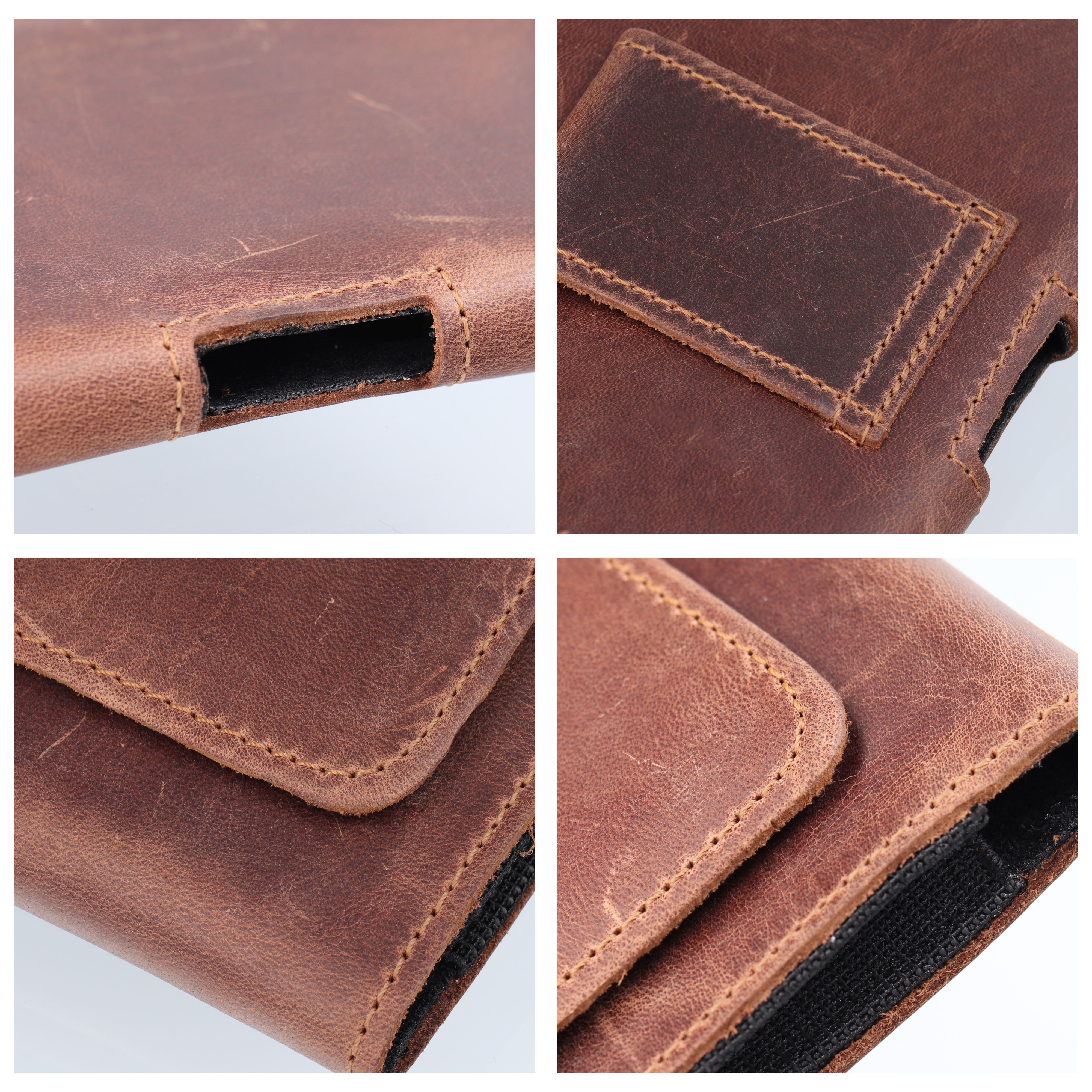 ROYAL Crazy Horse - Leather universal belt holster / brown - Size 2XL - for SAMSUNG A21s / S20 ULTRA / S21 ULTRA / A70 / A71 / XIAOMI REDMI 9 / HUAWEI P SMART PRO