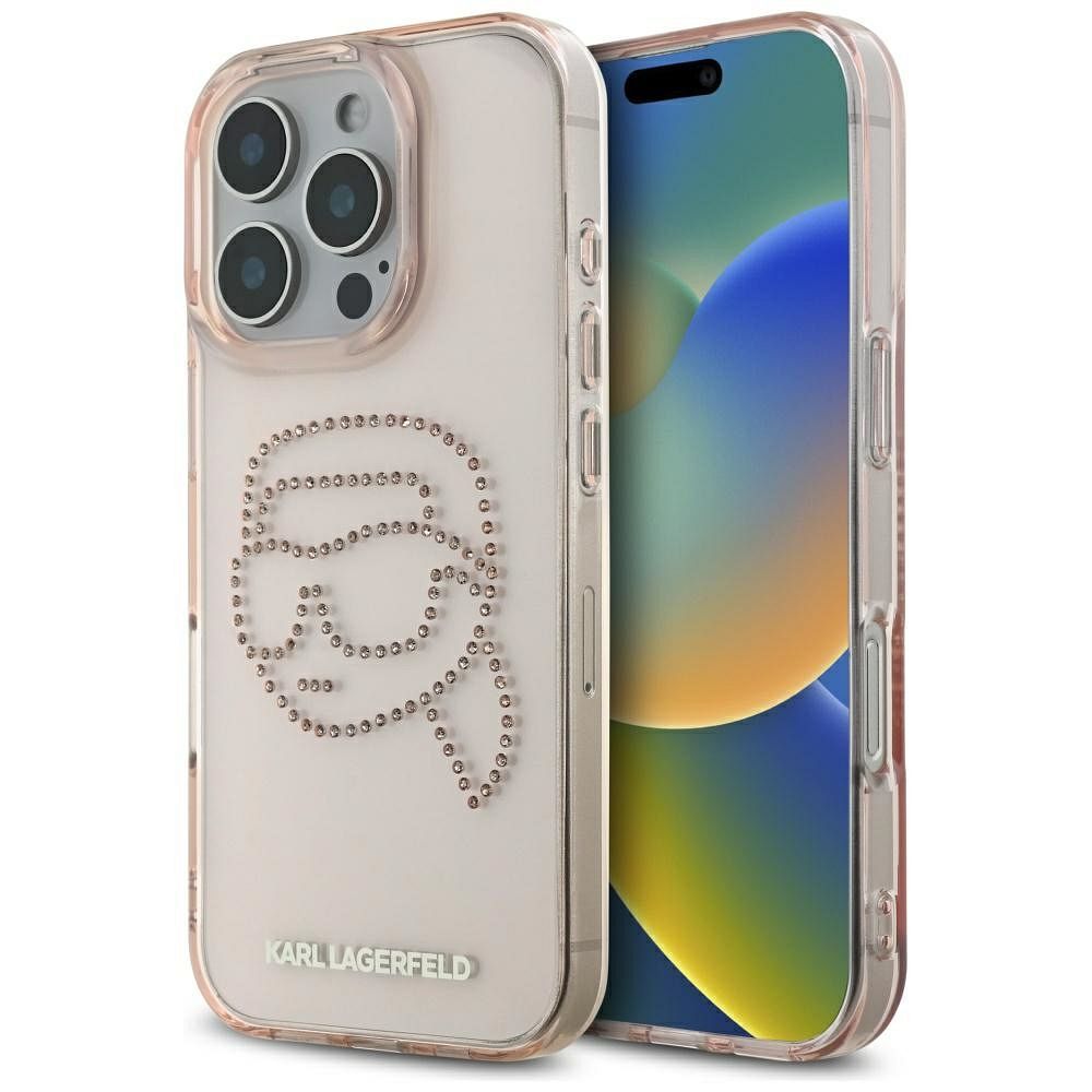 KARL LAGERFELD case for IPHONE 16 Pro KLHCP16LHKHDCELP (IML Rhinestones S K Head) pink