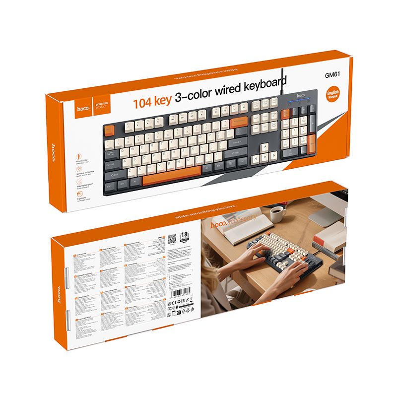 Wired keyboard QWERTY Hoco GM61 tri-color (white, grey, orange)