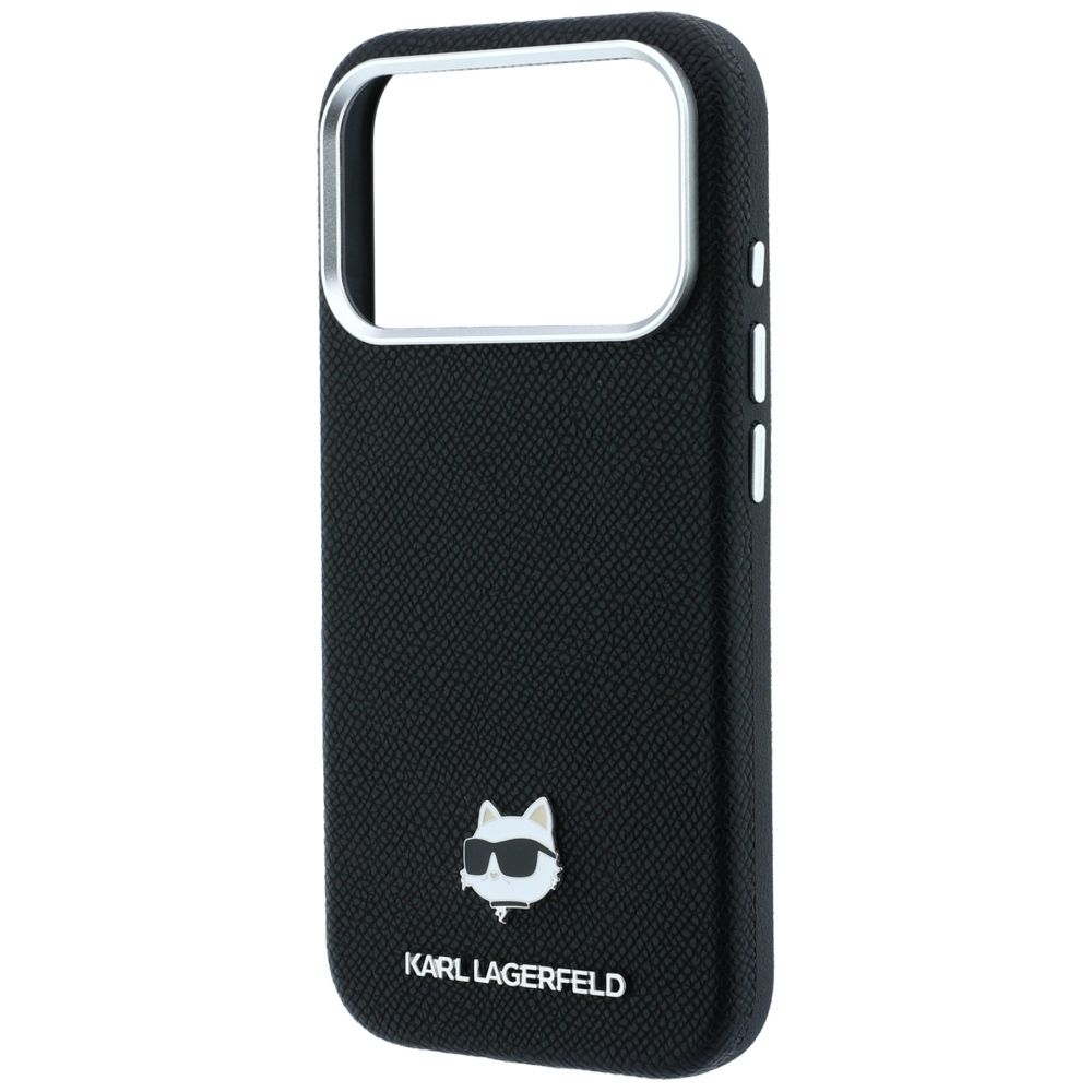 KARL LAGERFELD case for IPHONE 18 Pro Max/ 17 Pro Max compatible with MagSafe (Grained Choupette Head Metal) black