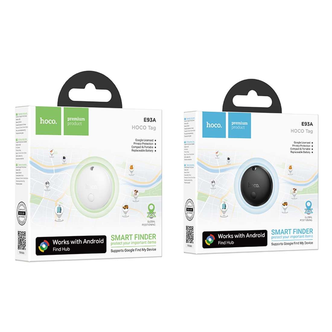 A Google „Find My Device” szolgáltatással kompatibilis Hoco E93A helymeghatározó, fekete