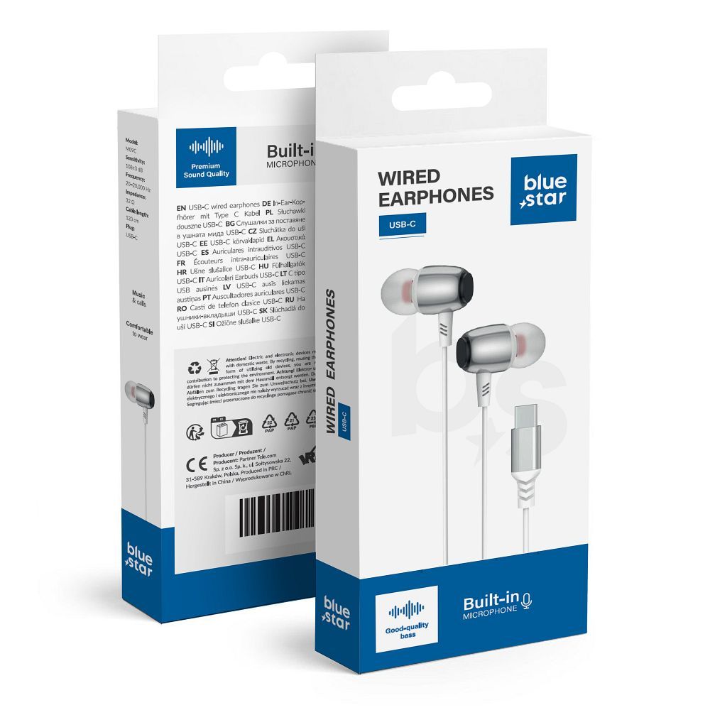 Wire earphones USB C (DAC) Blue Star M09C 1.2m white