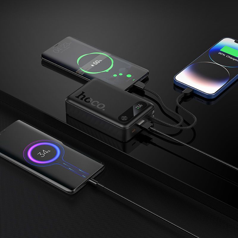 Powerbank 10000 mAh QC PD 2A 22,5W with built-in cables USB C + Lightning Hoco J171 Edge black
