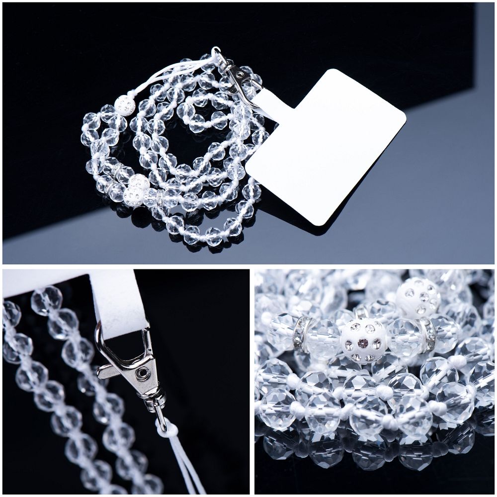 CRYSTAL DIAMOND pendant for the phone / cord length 74cm (37cm in the loop) / on neck - white