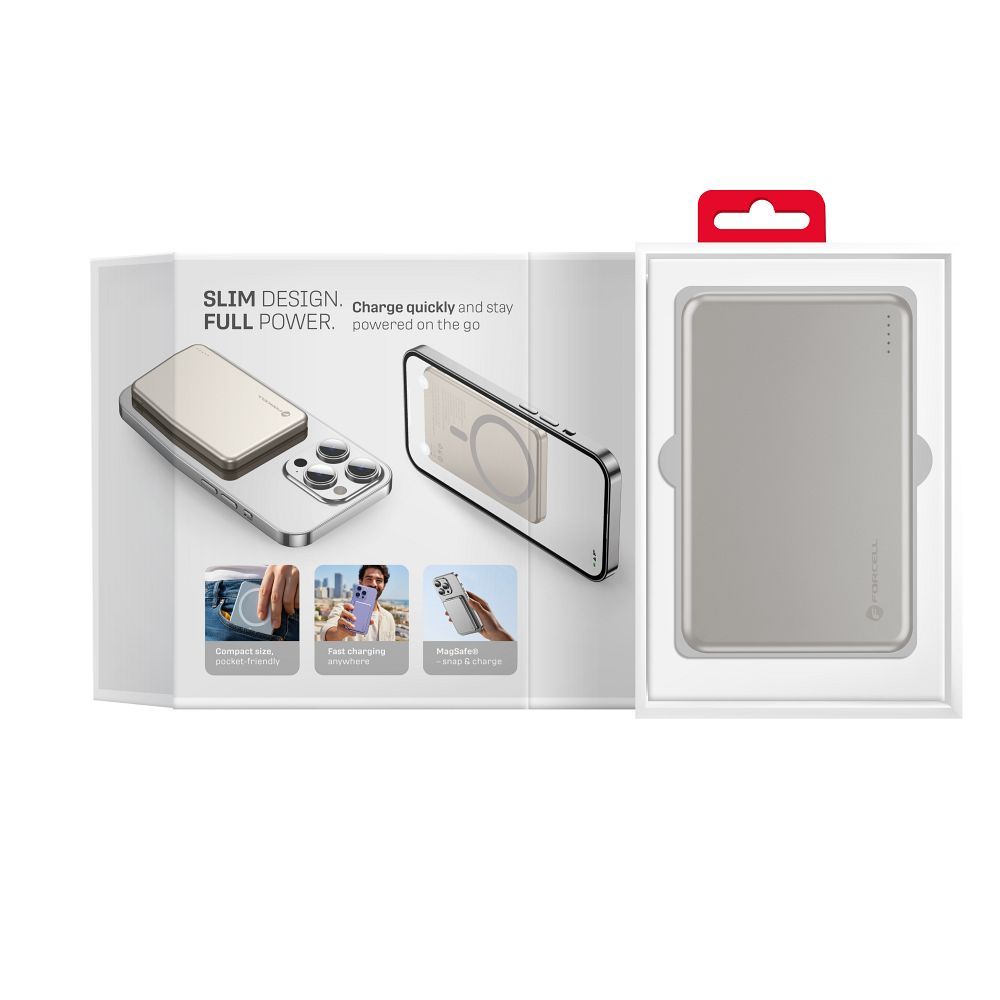 Powerbank compatible with MagSafe Forcell F-Energy Slim F5K9 QC4.0 PD3.0 15W 5000 mAh cloud dancer