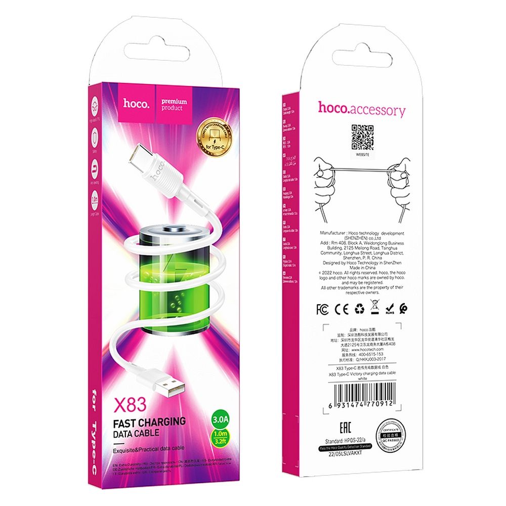 Kabel USB A do USB C Hoco 3A 1 m X83 biały