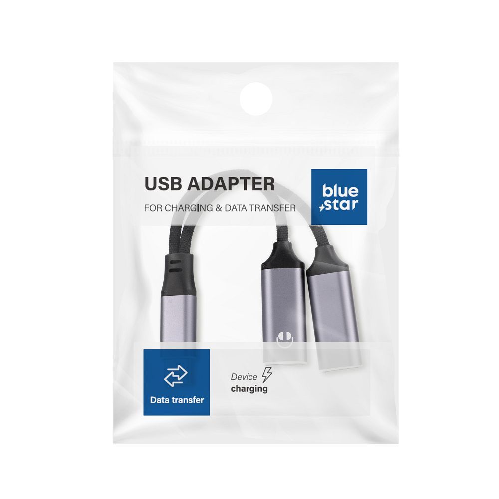 Adaptor AUX 2in1 Type C (male) to Type C (female) / Type C (female) Blue Star black [DAC] - max 25W charging